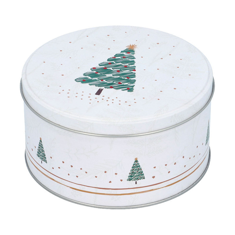 Boite à gâteaux de Noël ronde moyenne - Décor Sapin - 16 cm
