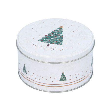 Boite à gâteaux de Noël ronde petite - Décor Sapin - 13 cm