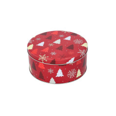 Boite à gâteaux de Noël ronde Moyenne - Décor Petits Sapins - 16,5 cm