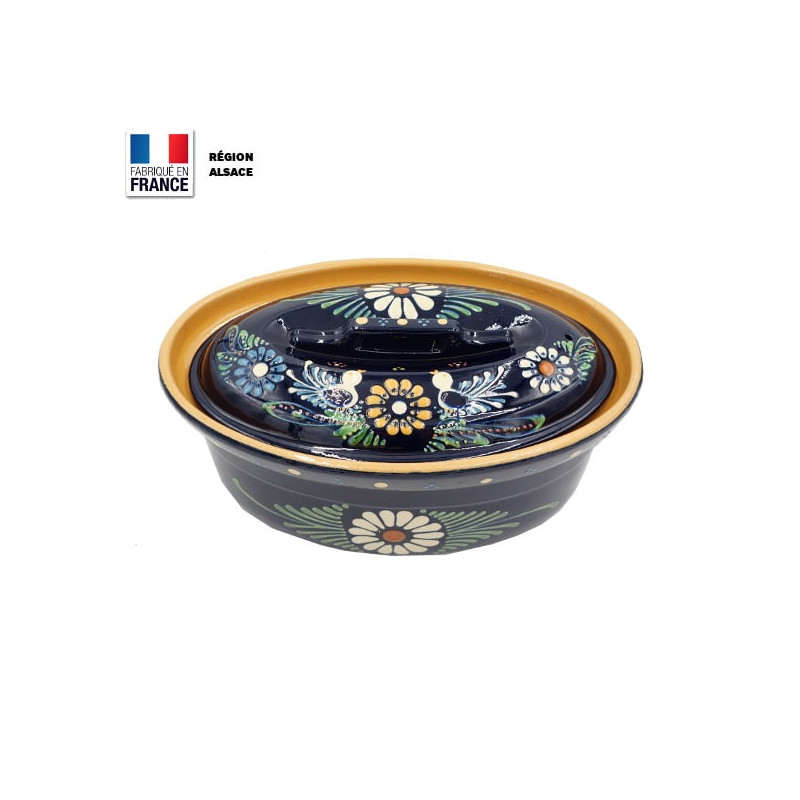 Terrine à Baeckeoffe Bleue Décor Oiseau Moule à Baeckeoffe en poterie