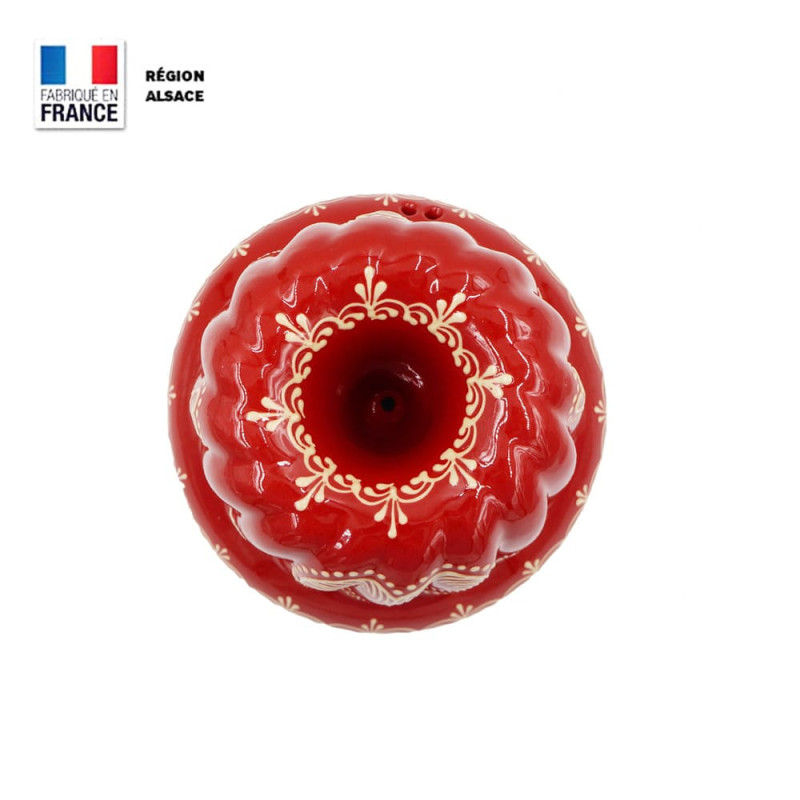 Moule à Kouglof En Terre Cuite – Décor Alsacien Beige Et Rouge – Très Sympa – Occasion