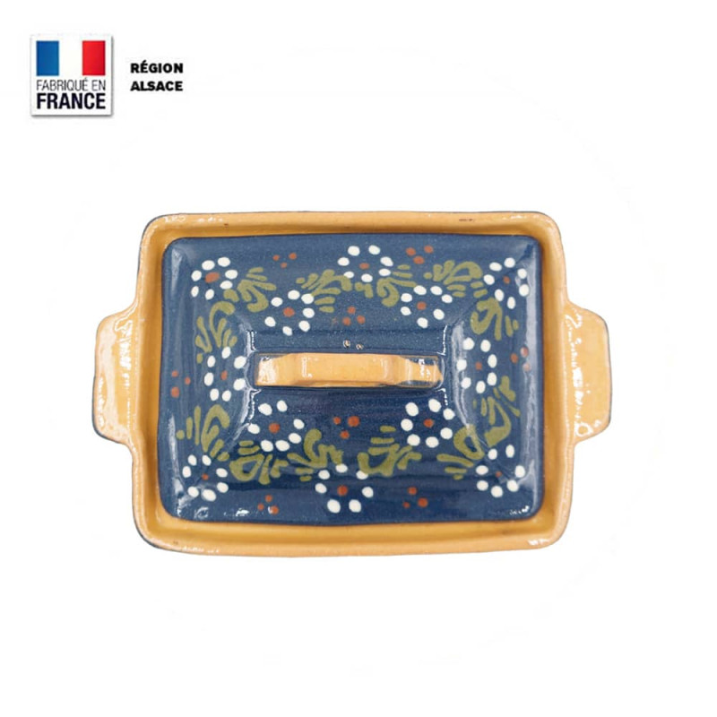 Terrine à Foie Gras Bleue décor Petites Fleurs Terrine rectangulaire