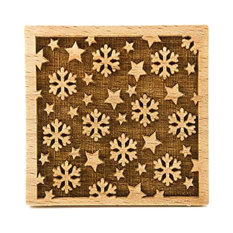 Tampon à biscuit en bois motif flocons de neige - Tampon à biscuits carré