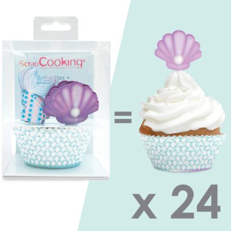 Caissettes à Muffins "sirène" + Topper - lot de 24