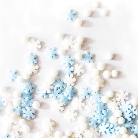 Décors en Sucre - Flocons blancs et bleus - 50 g