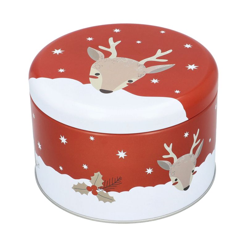 Boite à Petits Gâteaux de Noël ronde moyenne - Décor Noël - 15 cm