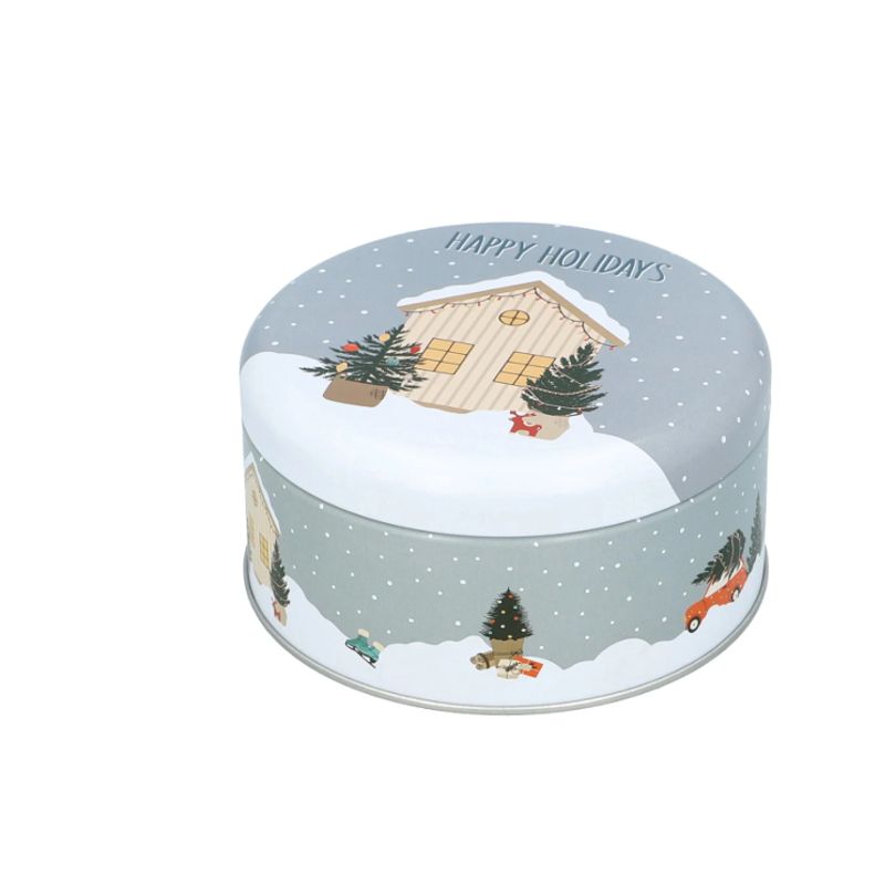 Boite à biscuits de Noël ronde mini - décor Noël - 12 cm