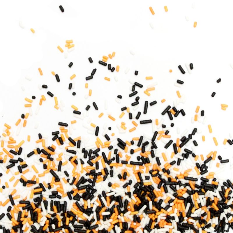 Décors en sucre Vermicelles Halloween : Orange / Noir / Blanc Décors en sucre Vermicelles Halloween : Orange / Noir / Blanc