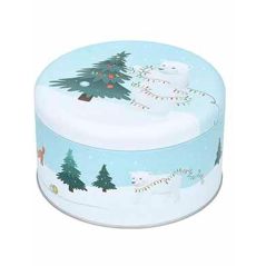 Boite à gâteaux de Noël ronde Petite - Décor Sapin de Noël - 14 cm