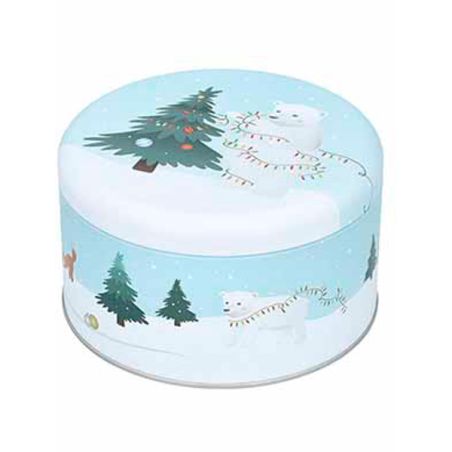 Boite à gâteaux de Noël ronde Petite - Décor Sapin de Noël - 14 cm