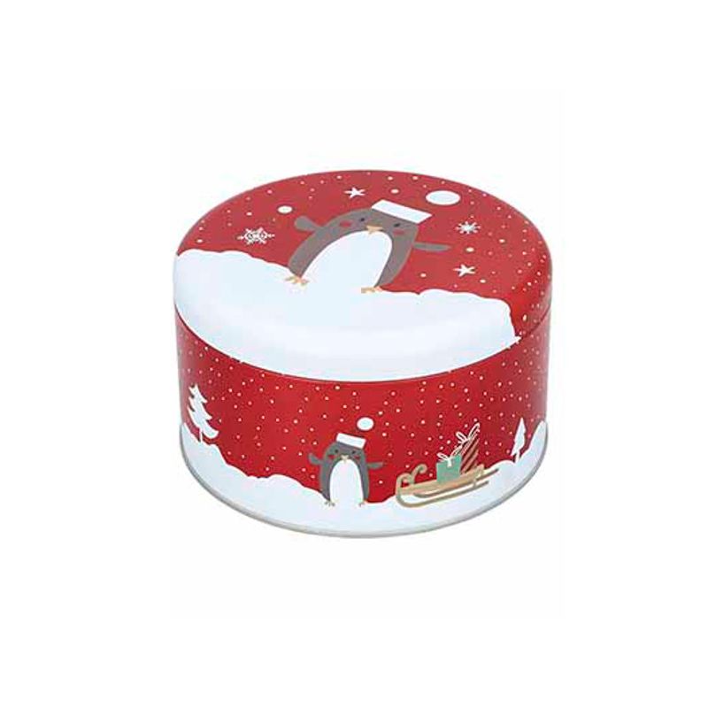 Boite à gâteaux de Noël ronde Petite - Décor Petits Sapins - 14 cm