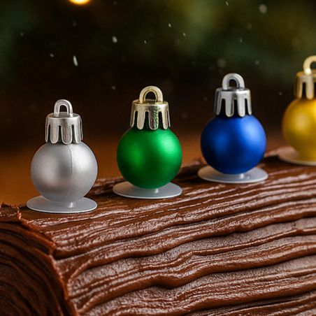 6 Boules de Noël colorées - Décoration Bûche
