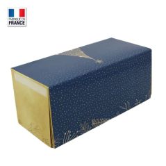 Boîte à bûche Chic Bleu et Or - 35x11x11 cm