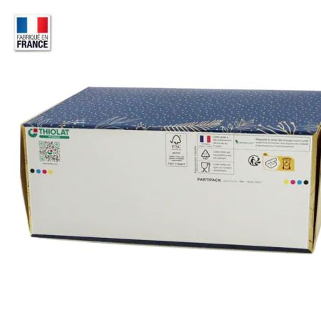 Boîte à bûche de Noël Chic Bleu et Or - 35x11x11 cm