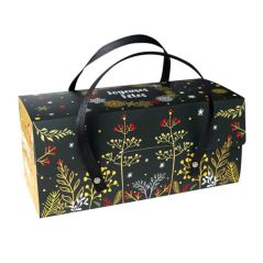 Boîte à bûche Motif Végétal Noir et Or - 35x11x11 cm