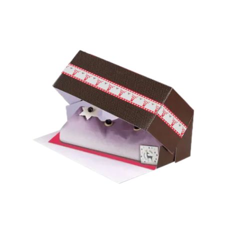 Boîte à bûche Décor Cerf de Noël marron et rouge - 35x11x11 cm