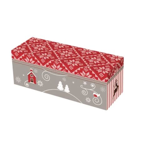 Boîte à bûche Motif Tricot Rouge et Gris - 30x11x11 cm