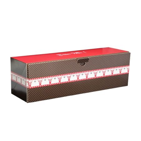 Boîte à bûche Motif Cerf de Noël Marron et Rouge 35x11x11 cm