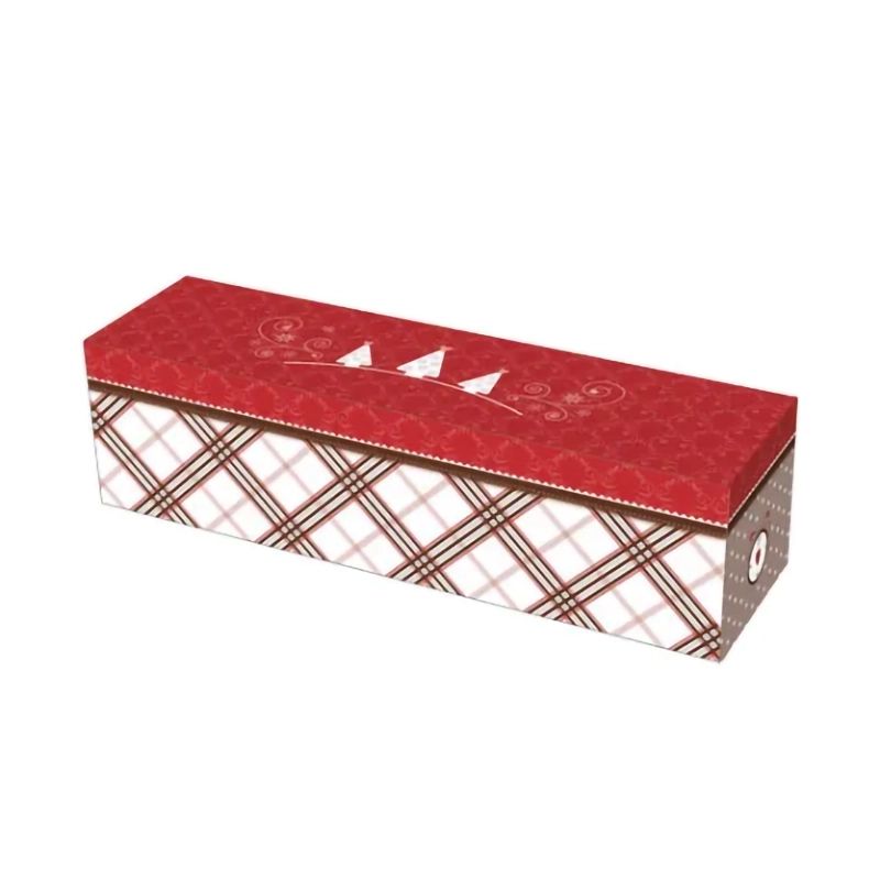 Boîte à bûche Motif Carreaux Rouge et Gris - 40x11x11 cm