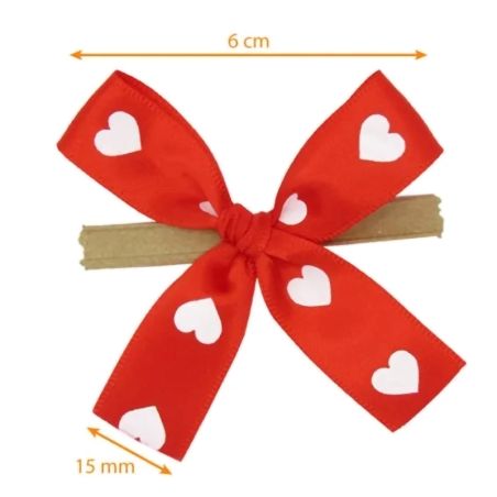 5 Nœuds Satin Rouge motif Coeur Attache Twist - 6cm x 1,5cm