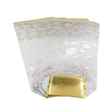 Lot de 5 Sachets pour biscuits - décor Flocons métallisés - 14 x 30,5 cm