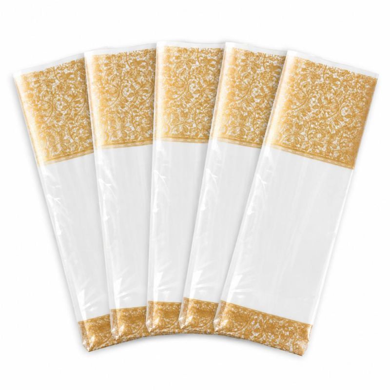 Lot de 5 sachets pour biscuits et confiseries - décor dentelle dorée - 12 × 27,5 cm Lot de 5 sachets pour biscuits et confiseries - décor dentelle dorée - 12 × 27,5 cm