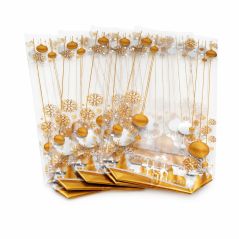 Lot de 5 sachets pour biscuits et confiseries - décor village de Noël doré - 10 × 26 cm