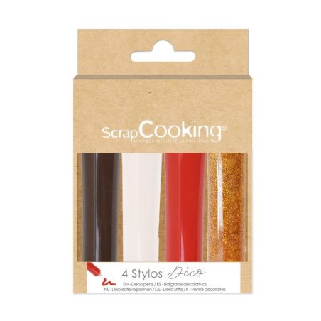 Lot de 4 stylos déco Noël blanc, rouge, choco et doré