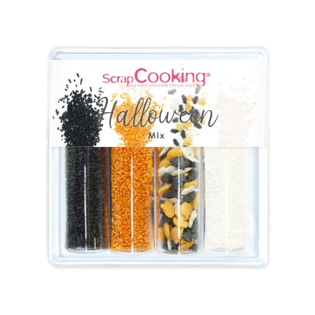 Décors sucrés Halloween mix 69 g ScrapCooking en 4 tubes refermables