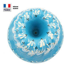 Moule à Kouglof Bleu Turquoise 24 cm Décor Fleurs Blanches