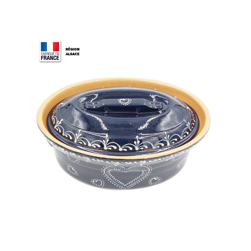 Terrine à Baeckeoffe Bleue Moule à Baeckeoffe en poterie de Soufflenheim