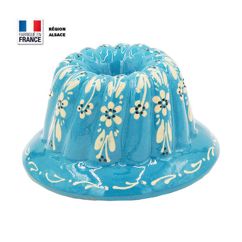 Moule à Kouglof Turquoise 20 cm Décor Fleurs Blanches