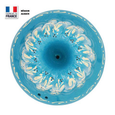 Moule à Kouglof Turquoise 18 cm Décor Fleurs Blanches