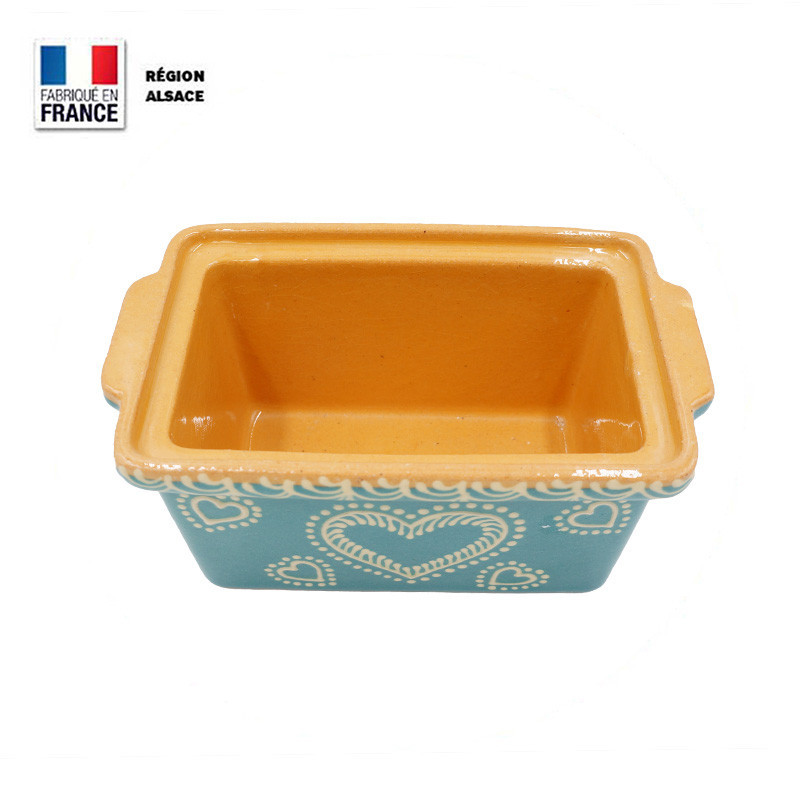 Terrine à Foie Gras Bleu Turquoise décor Coeur Poterie alsacienne