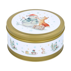 Boite à Petits Gâteaux de Noël ronde moyenne - Décor doré - 16 cm